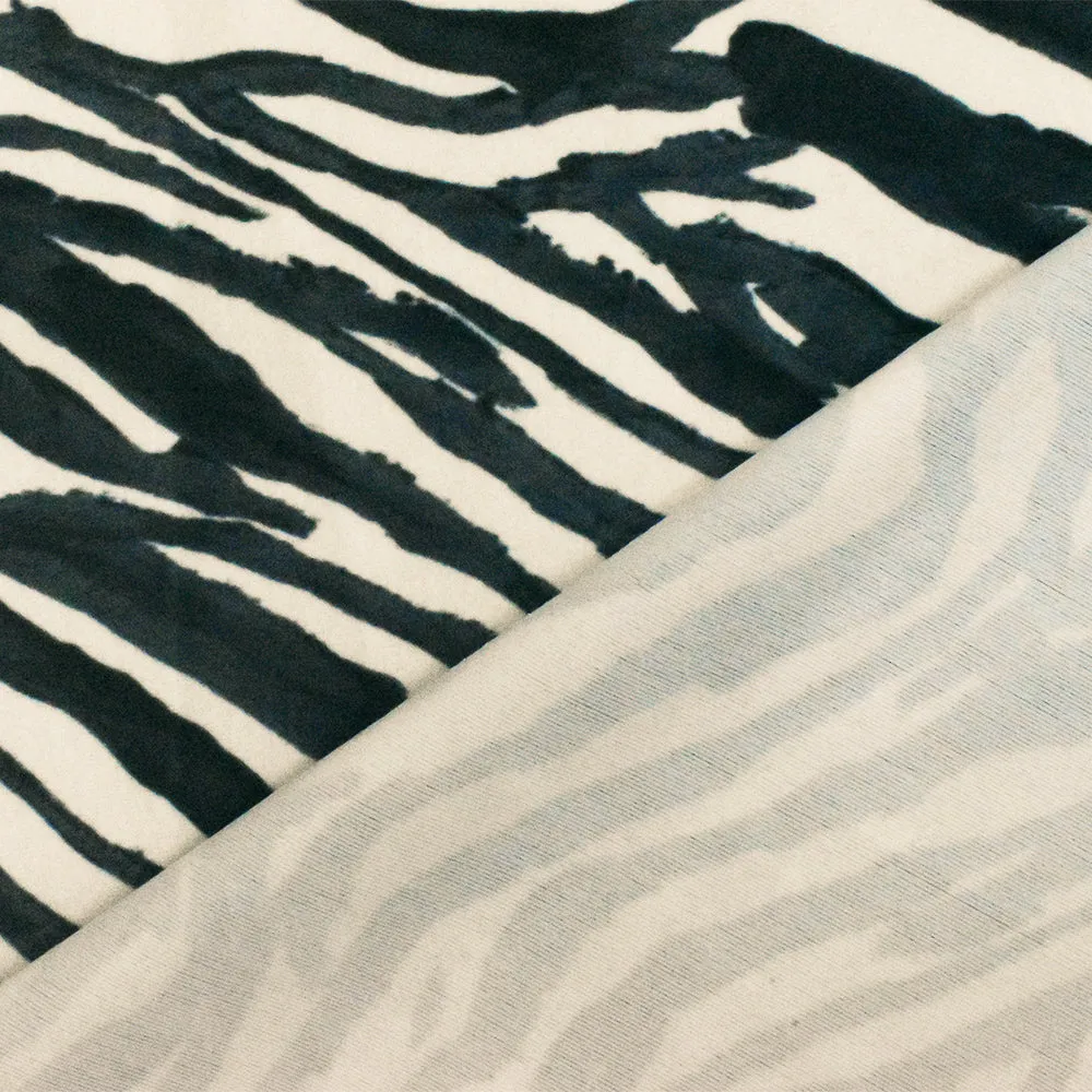 Beige-Black Zebra Art Printed Stretch Poly Tricot Knit Swimwear Fabric