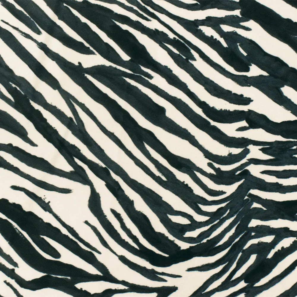 Beige-Black Zebra Art Printed Stretch Poly Tricot Knit Swimwear Fabric