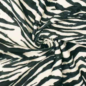 Beige-Black Zebra Art Printed Stretch Poly Tricot Knit Swimwear Fabric
