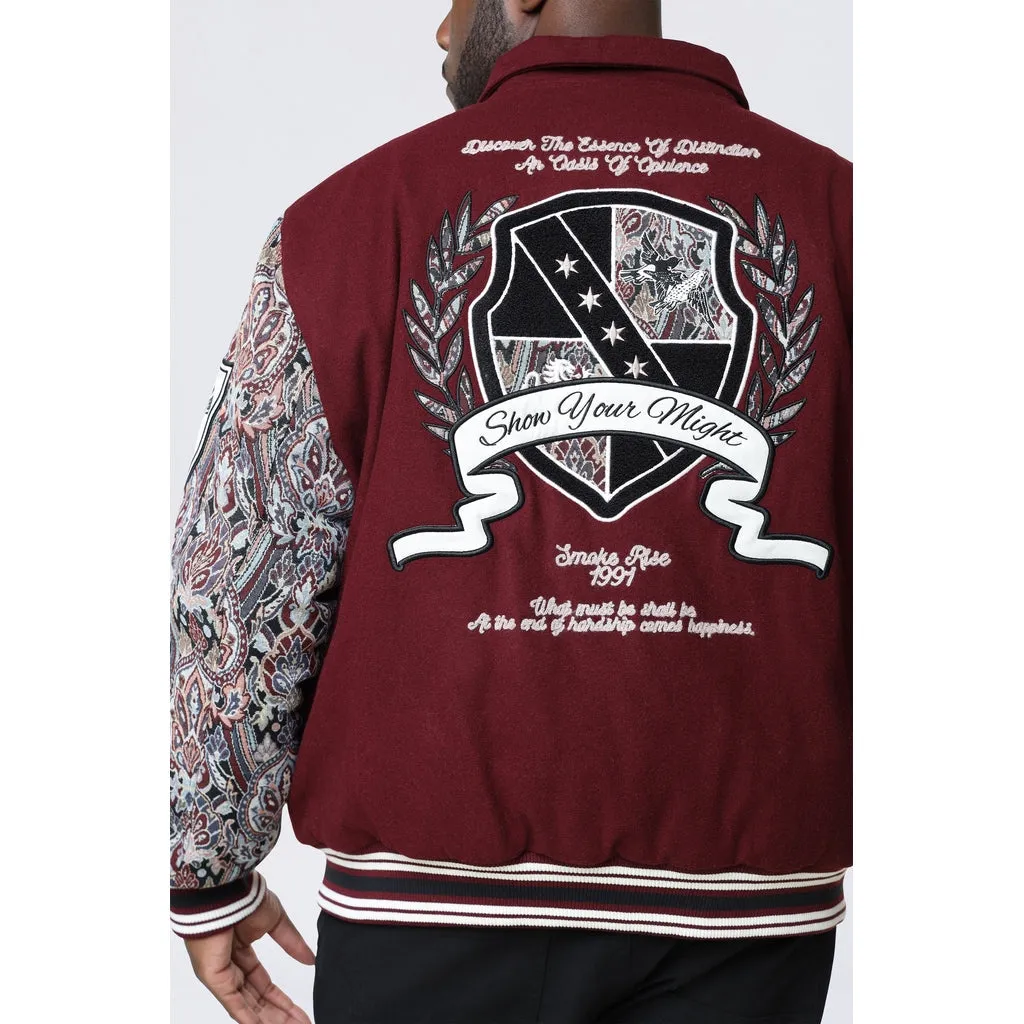 Big and Tall - Tapestry Sleeved Varsity Jacket - Wine