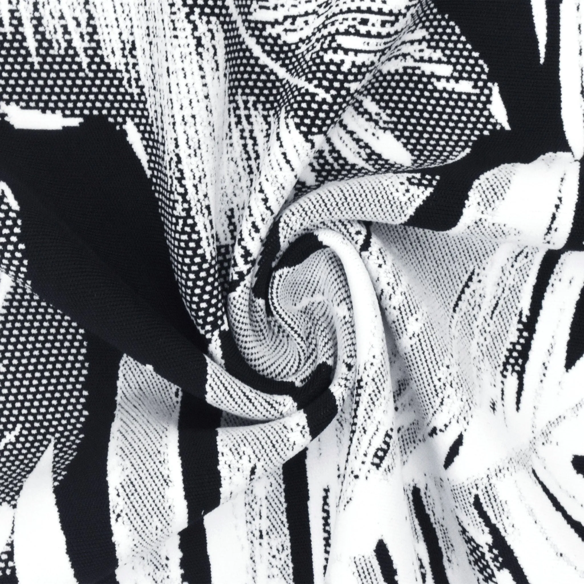 Black-White Famous Maker Tropical Leaf Jacquard Stretch Activewear Fabric