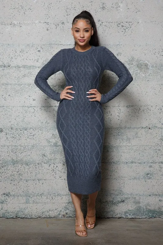 Cable Pattern Sweater Long Dresses