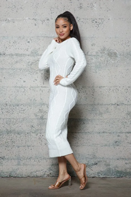 Cable Pattern Sweater Long Dresses