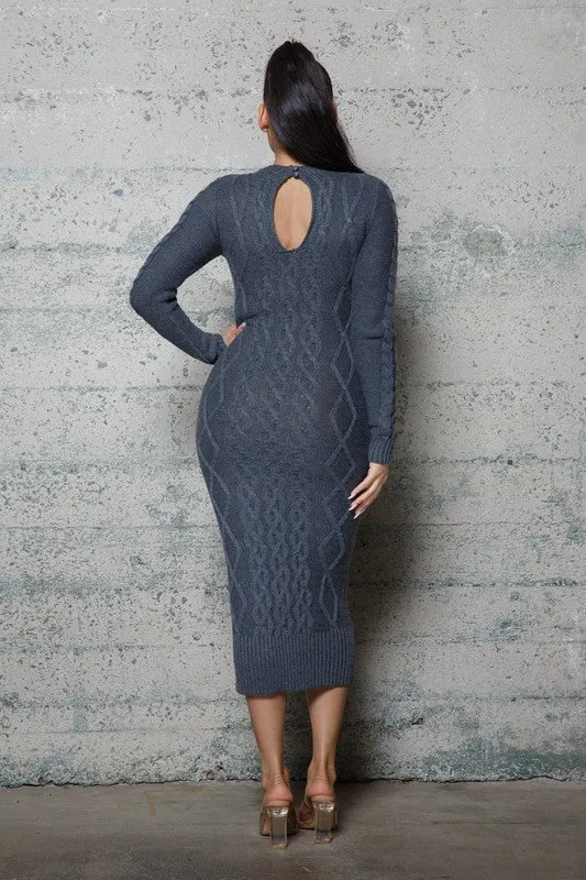 Cable Pattern Sweater Long Dresses