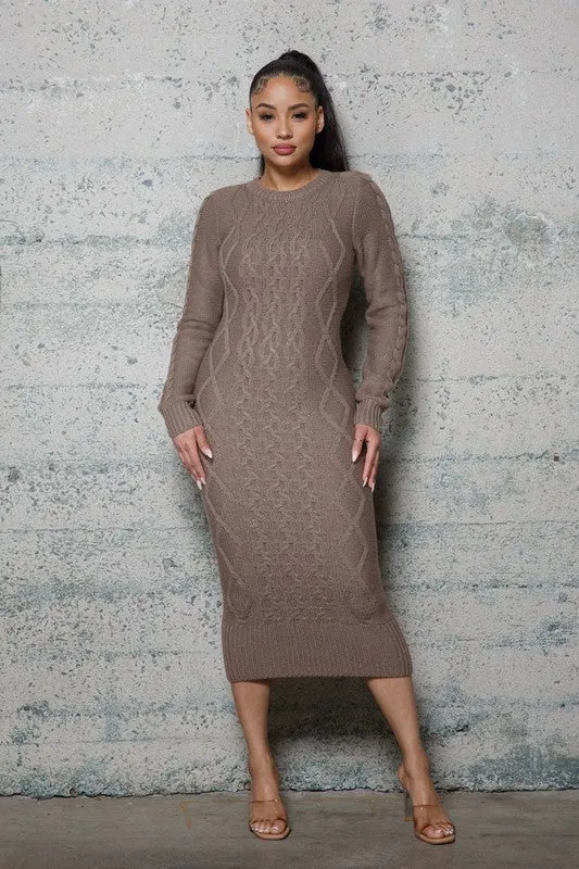Cable Pattern Sweater Long Dresses