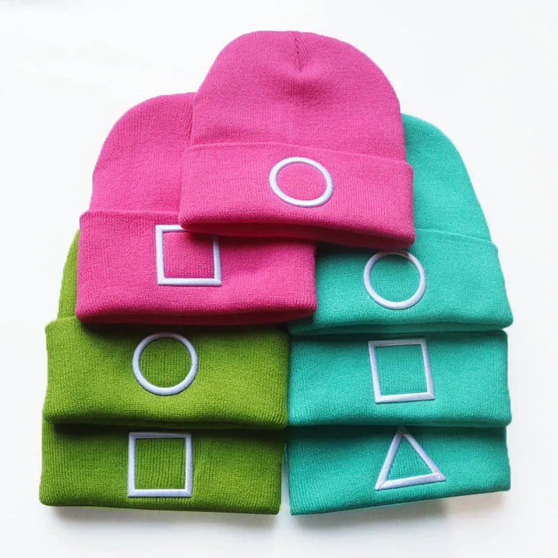 Geometric Embroidered Knit Beanies