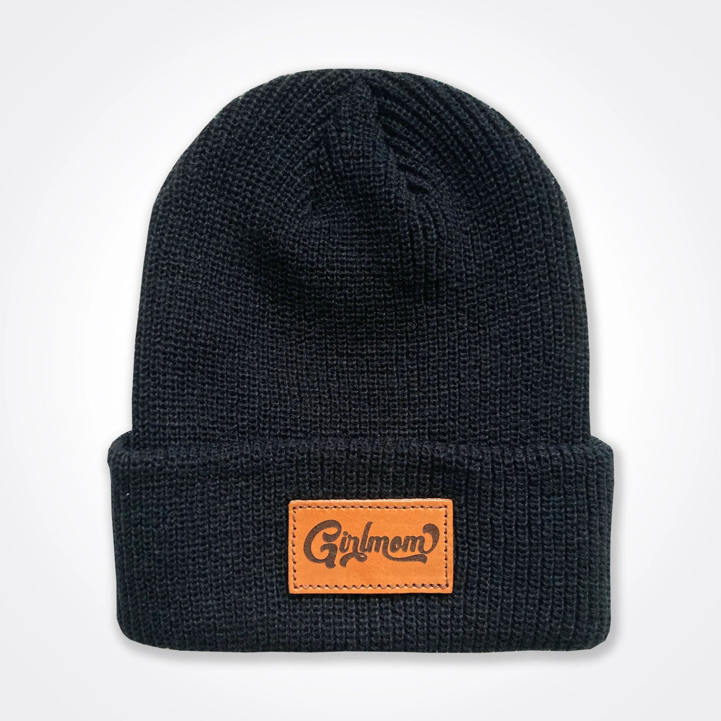 Girlmom® Leather Patch Classic Beanie In Light Grey, Black, Grey