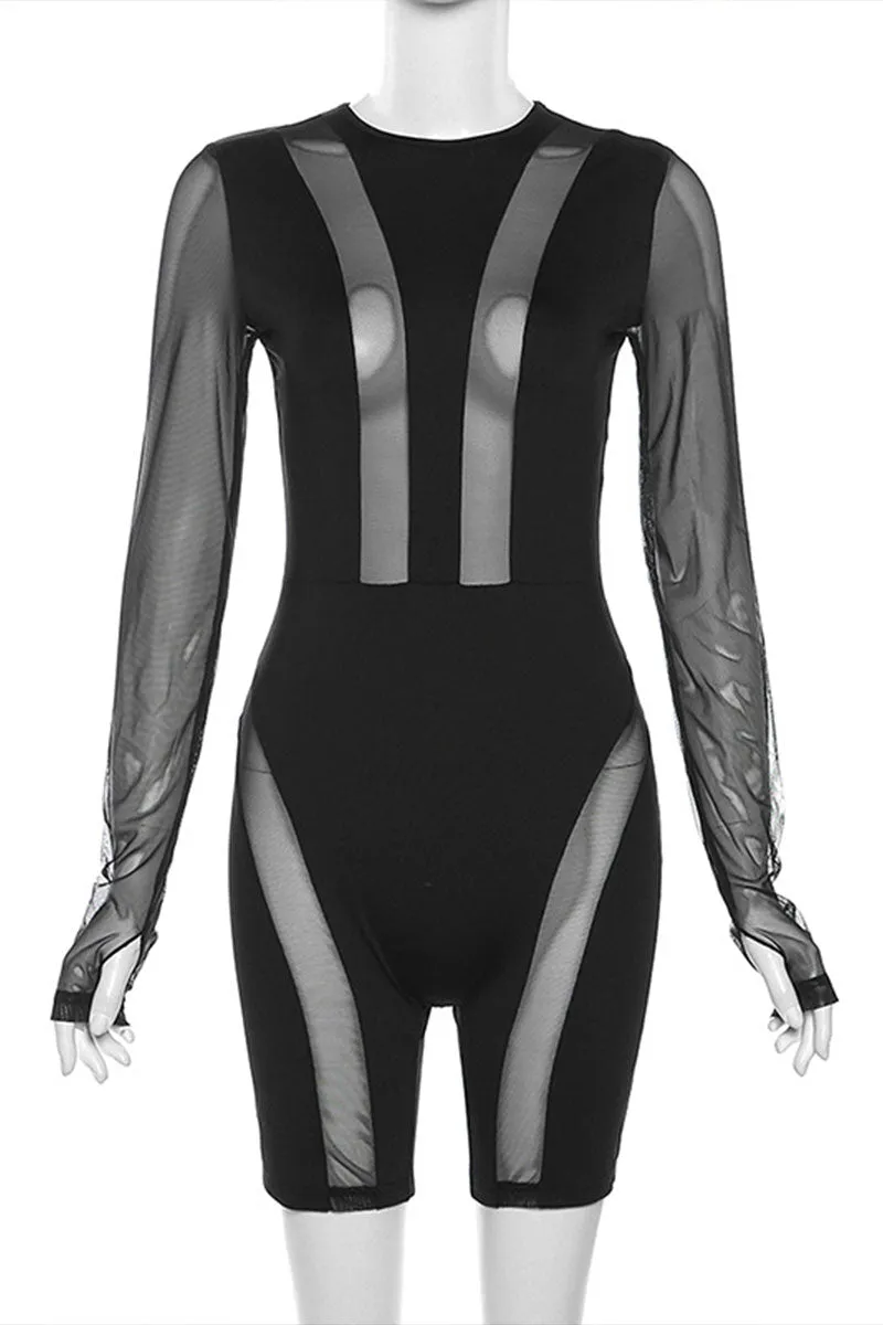 JF0015 Mesh Long Sleeve Rompers