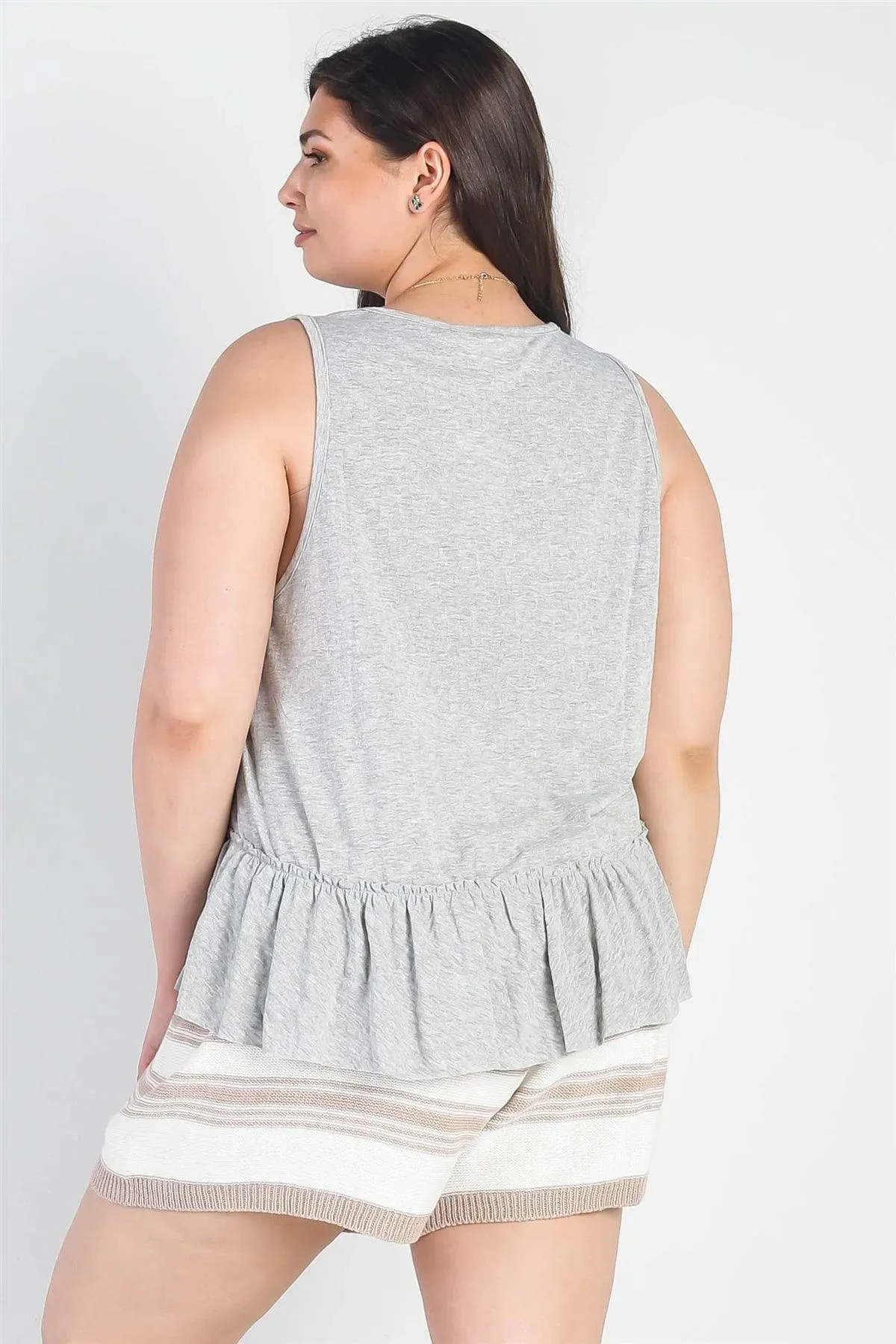 Junior Plus White Knit Striped High Waist Shorts /2-1