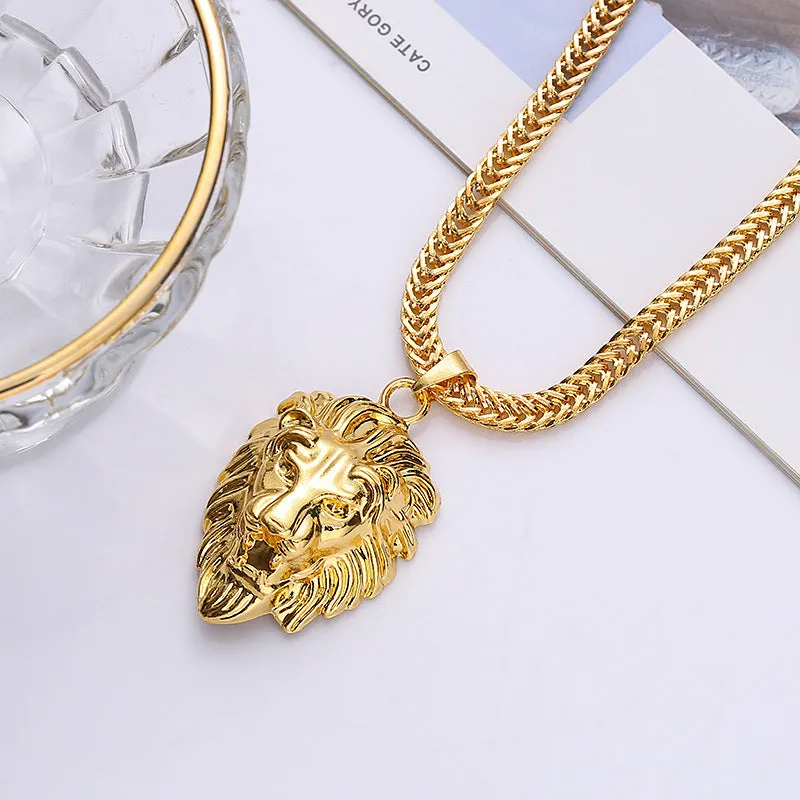 Lion Head Pendant Gold Thick Necklace MN0024