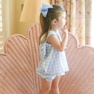 Lottie Knit Bloomer/Banded Short Set, Blue Check