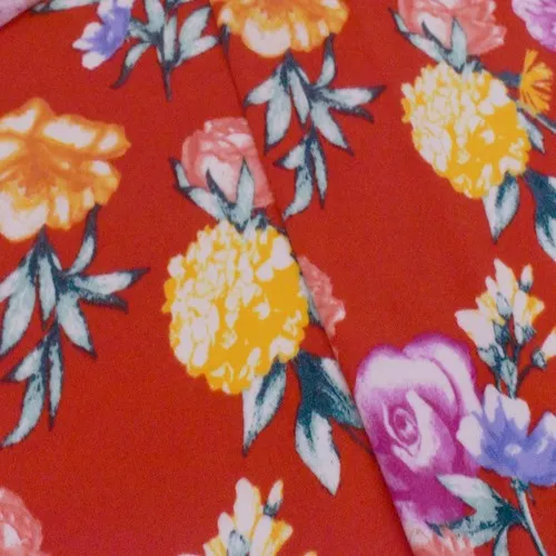 Red/Yellow/Multi Brushed Floral Printed Hacci Knit Fabric