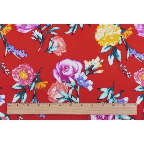 Red/Yellow/Multi Brushed Floral Printed Hacci Knit Fabric