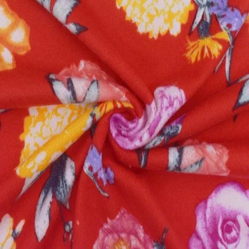 Red/Yellow/Multi Brushed Floral Printed Hacci Knit Fabric