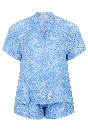 Short Resort Loungewear Set in Blue Paisley