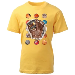 WES Baseball & Gloves Tee in Gold