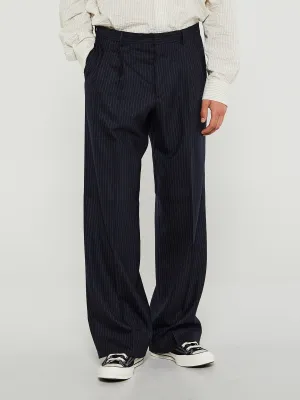 Wide Pleated Trousers in Navy Stripe