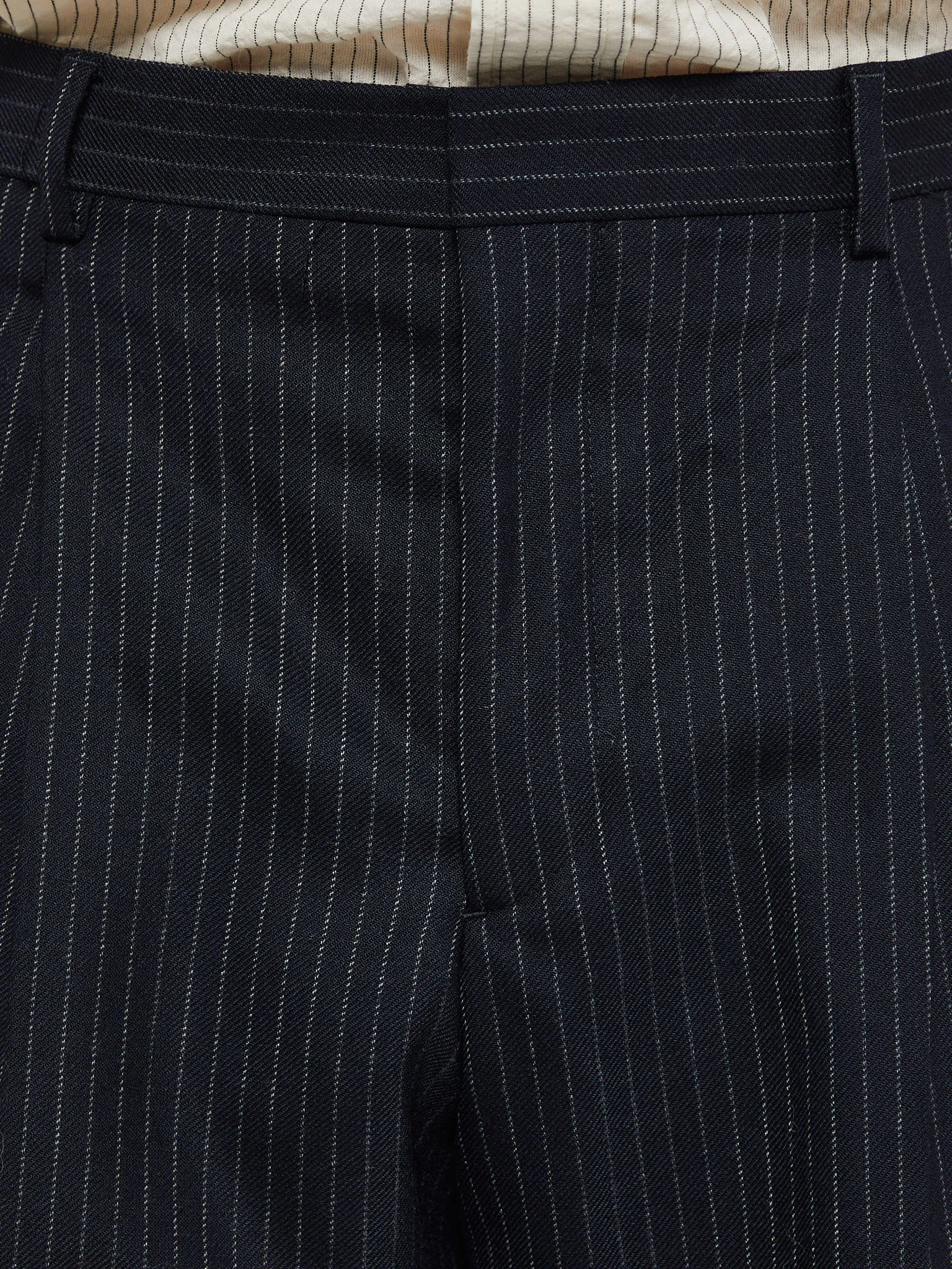 Wide Pleated Trousers in Navy Stripe