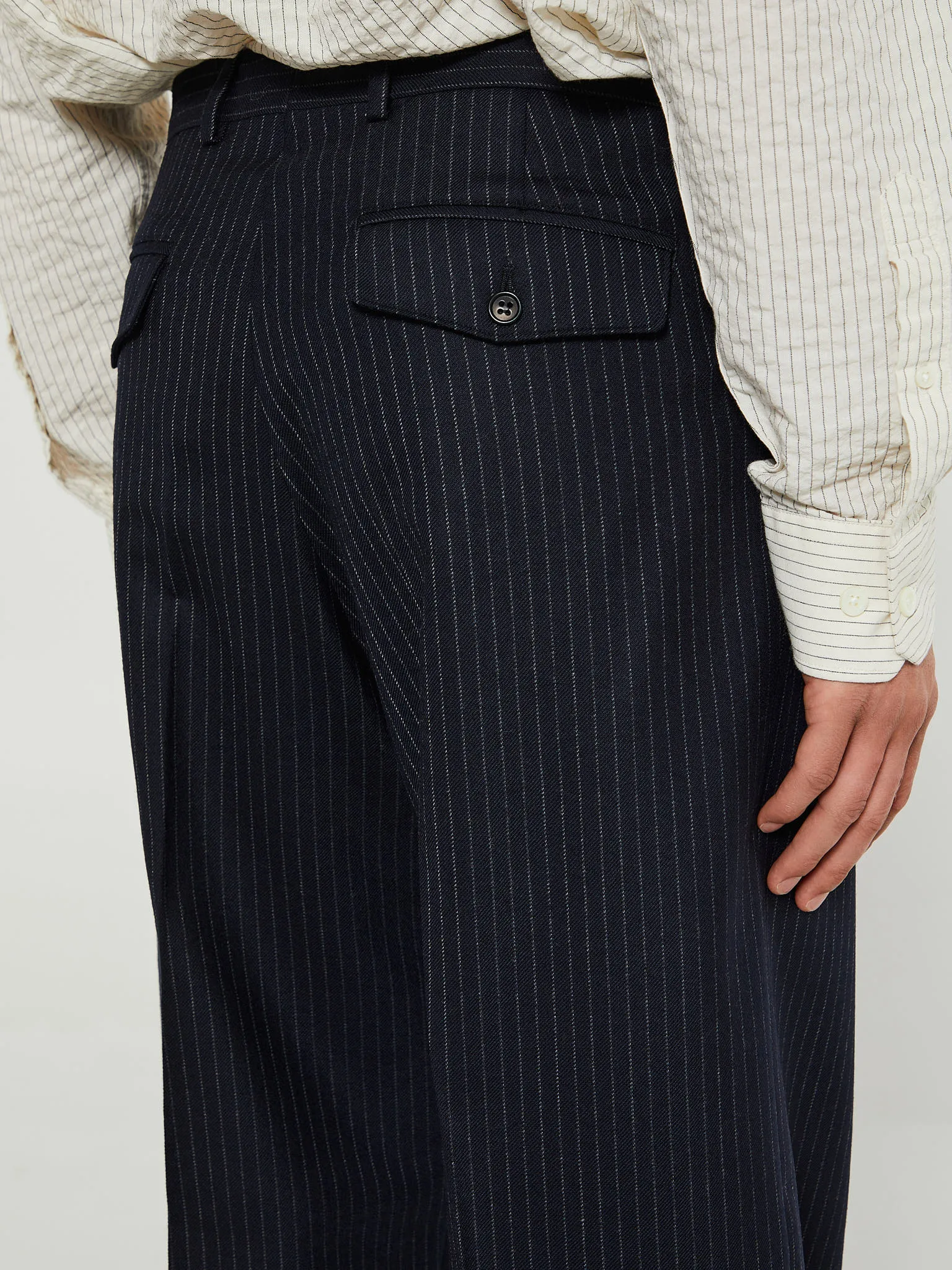Wide Pleated Trousers in Navy Stripe
