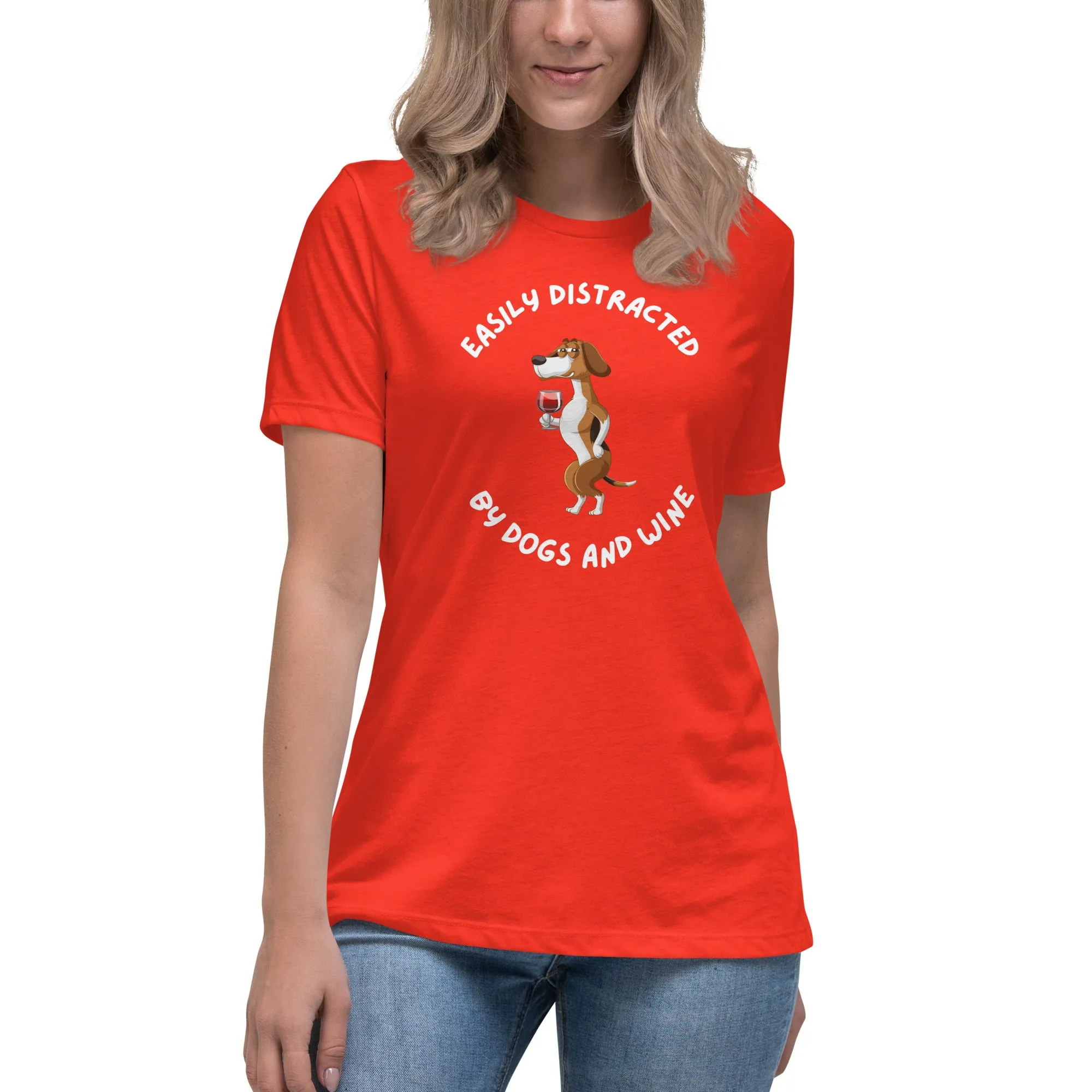 Women's Premium Cotton Relaxed T-Shirt - Easily Distracted By Dogs & Wine
