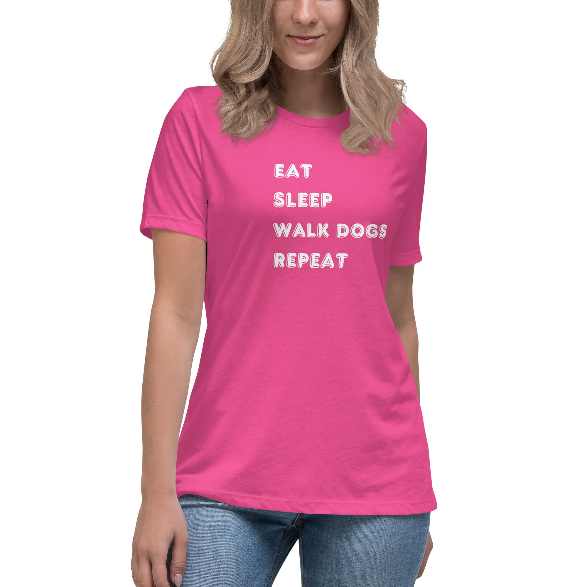Women's Premium Cotton Relaxed T-Shirt - Eat Sleep Walk Dogs Repeat