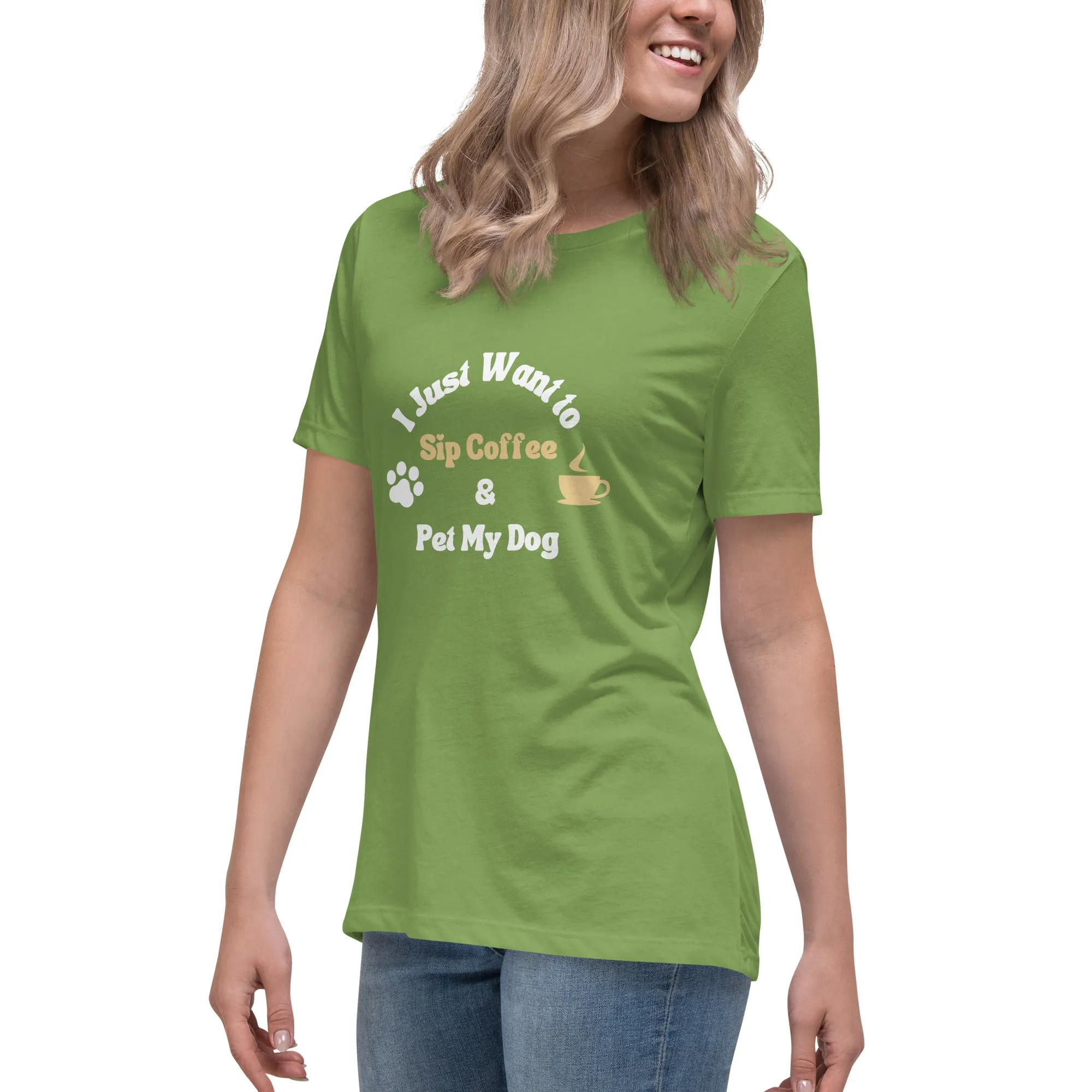 Women's Premium Cotton Relaxed T-Shirt - I Just Want To Sip Coffee & Pet My Dog