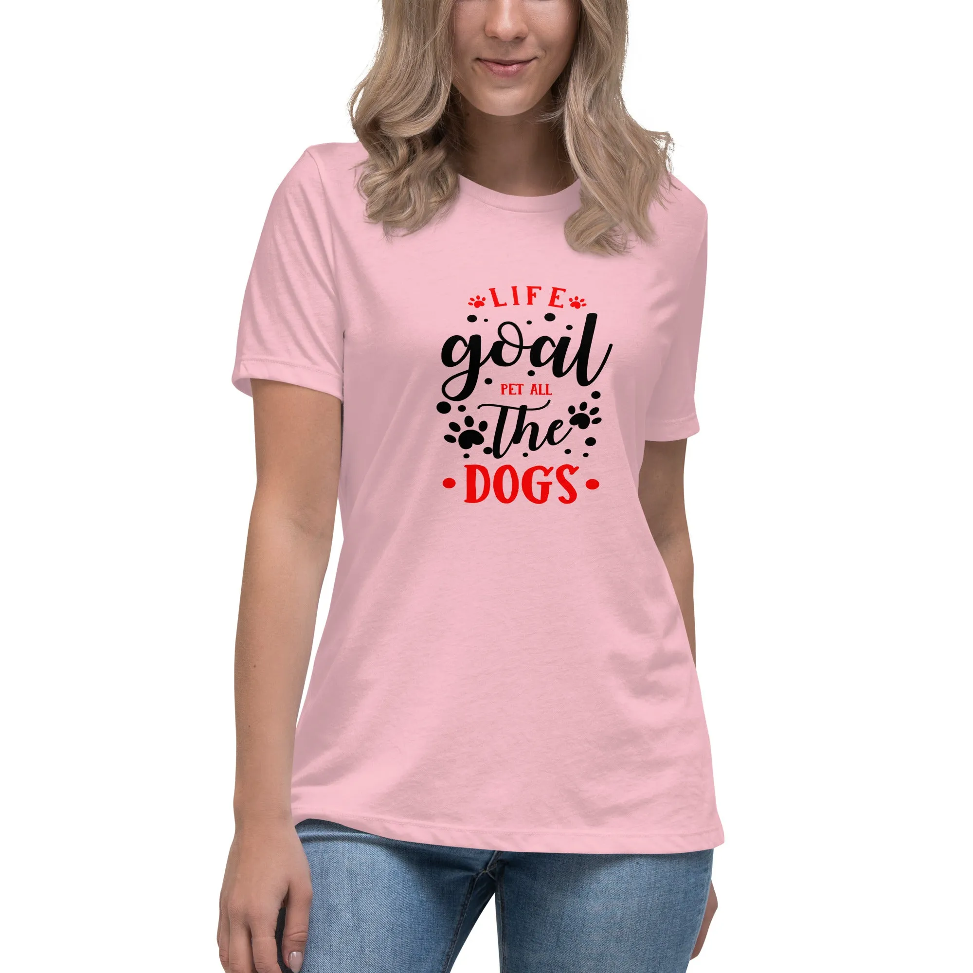 Women's Premium Cotton Relaxed T-Shirt - Life Goal Pet All The Dogs